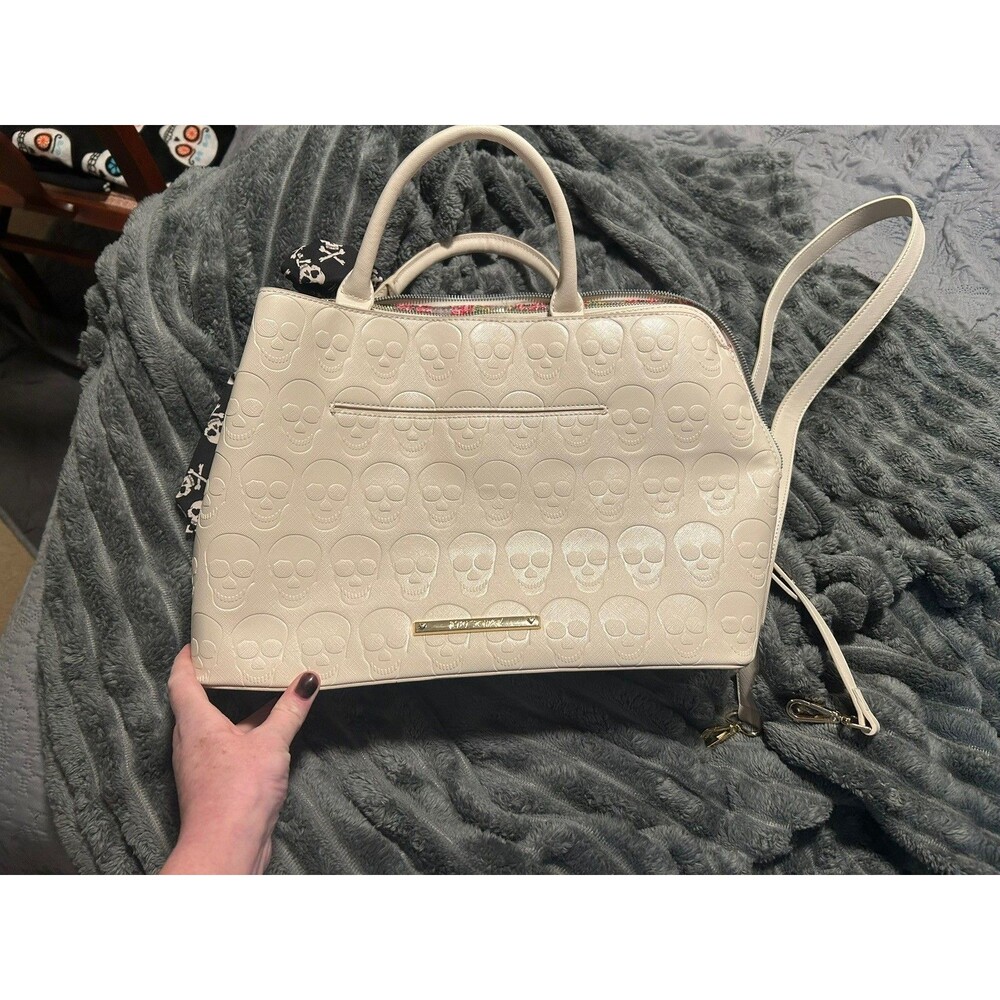 Betsey Johnson Cream Skull Embossed Tote Bag with Scarf - Picture 2 of 5